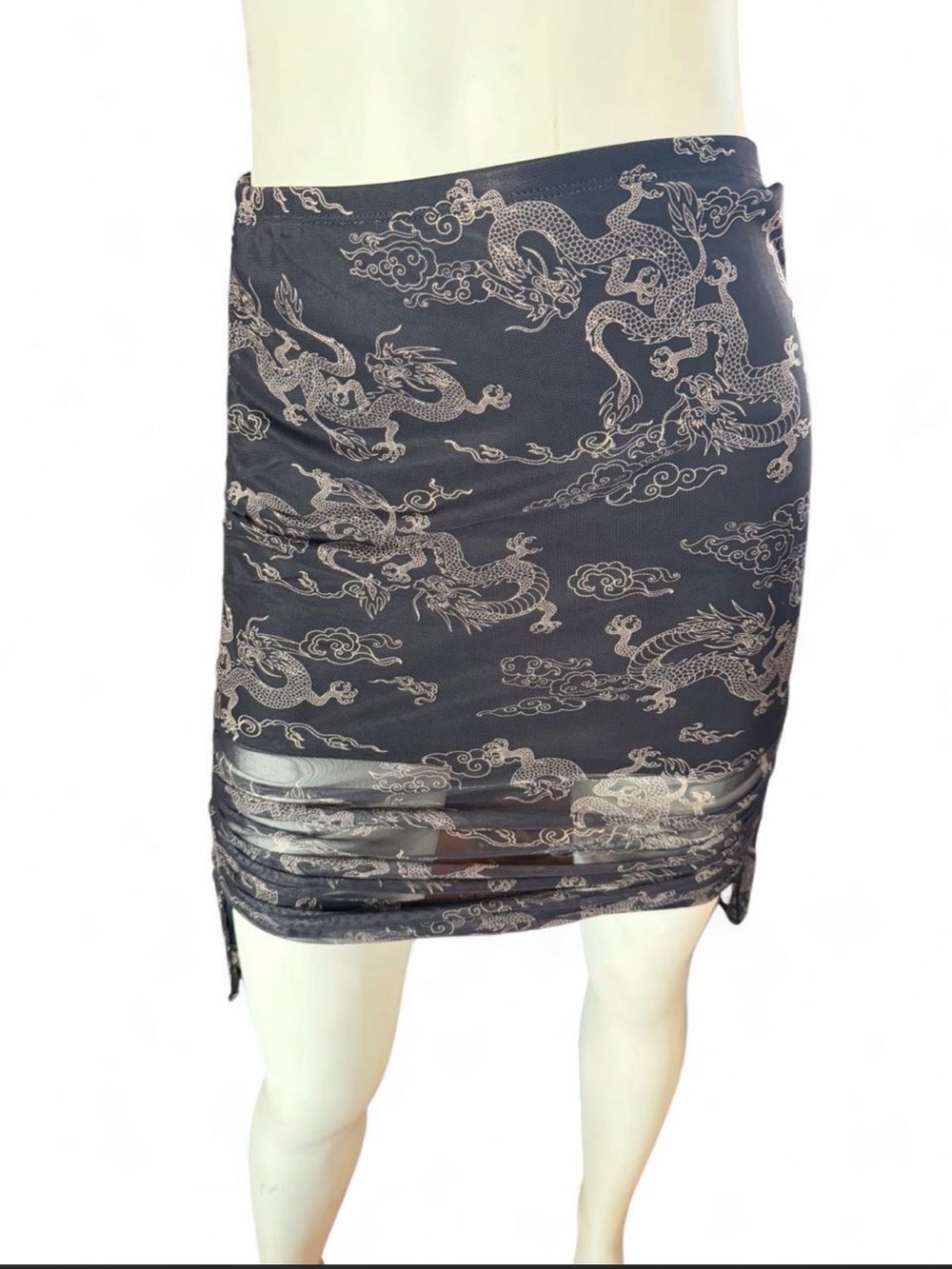 Vintage GARAGE Dragon Print Ruched Mini Skirt/Top